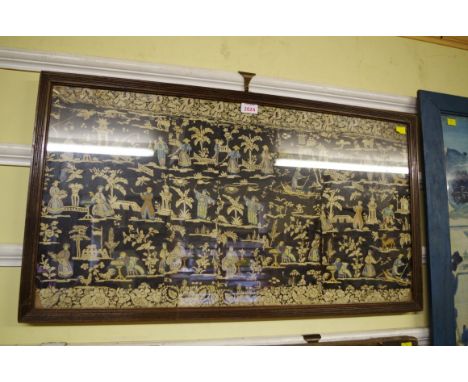 A Chinese embroidered silk panel,&nbsp;43.5 x 82.5cm.&nbsp; 