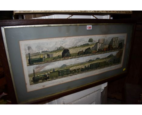 'Travelling on the Liverpool and Manchester Railway, 1831',&nbsp;colour lithograph, 25 x 65cm.&nbsp; 