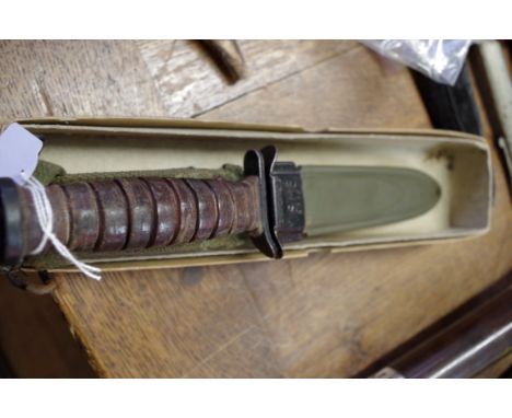 A US M3 trench knife and scabbard,&nbsp;in original card box.&nbsp; 