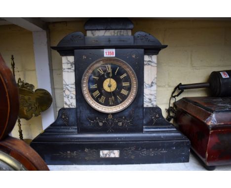 A Victorian slate and marble mantel clock, 44.5cm high.&nbsp; 