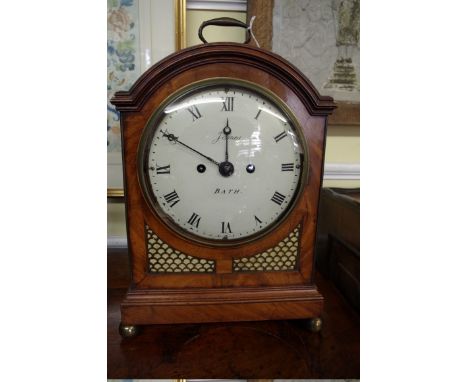 A Regency mahogany bracket clock,&nbsp;the 20cm convex painted dial inscribed 'James, Bath', with twin fusee movement, height