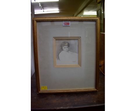 * Mahler,&nbsp;head and shoulders portrait of Beatrice, signed, pencil heightened with watercolour, 11 x 10cm.&nbsp; 