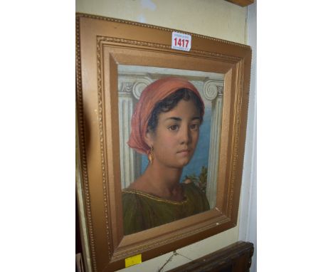 Italian School, head and shoulders portrait of a lady, oil on canvas, 25.5 x 18.5cm.&nbsp; 