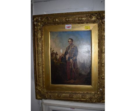 An overpainted print of a military officer, 29 x 22cm.&nbsp; 