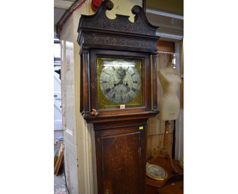 A George III oak eight day longcase clock,&nbsp;the 12in square brass dial 'James Roper, Shepton Mallet', 219.5cm high, with 