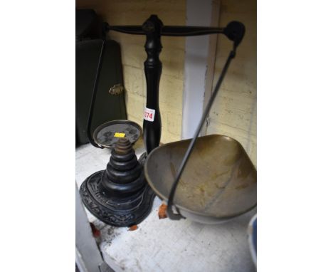 A set of cast iron kitchen scales. 