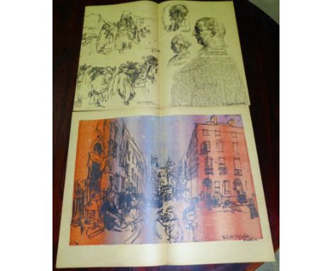 Felix Topolski:  lithograph in colours, Dublin street scenes and portraits, 8 page folio, 1956