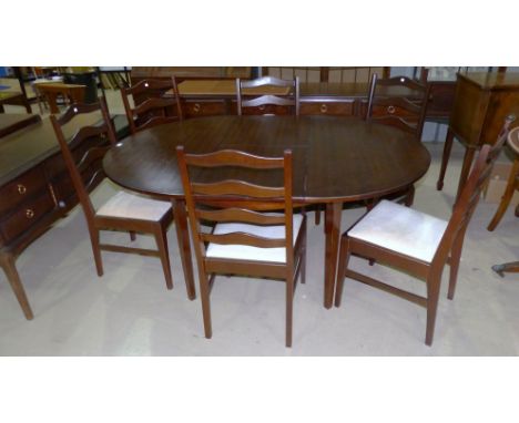 A Stag Minstrel mahogany dining suite - oval table, 6 ladder-back chairs, sideboard and 6 drawer serving table