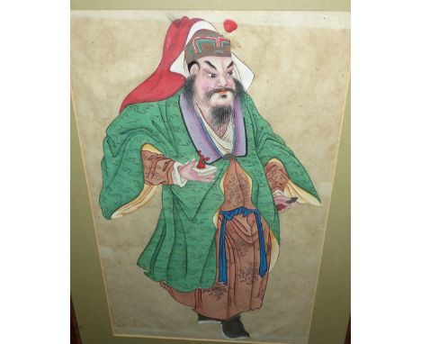 Late 19th/early 20th Century Chinese School:  large bearded man in green gown, watercolour, unsigned, 19" x 12", framed and g