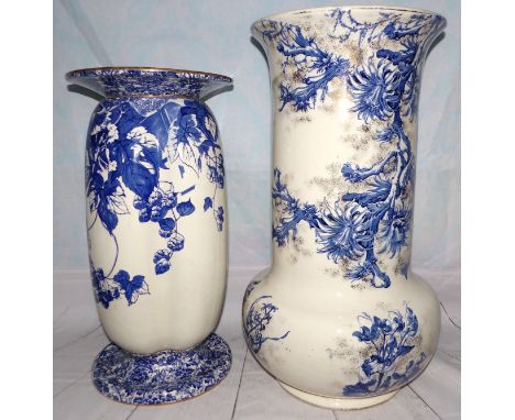 A Royal Doulton "Penarth" blue and white vase/stick stand, height 23½" (several cracks lower body) and a similar column