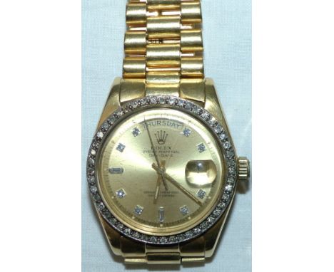  A gentleman's 18 carat hallmarked gold Rolex Oyster President 'Perpetual Day and Date Superlative Chronometer', interior bac