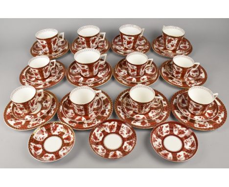 An Early 20th Century Royal Crown Derby "Chatsworth" Service to Comprise Five Large Cups and Six Saucers Seven Small Cups and