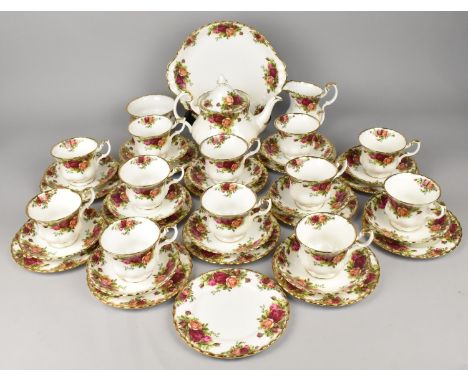 A Royal Albert Old Country Roses Tea Set for Twelve to Comprise Cups, Saucers, Thirteen Side Plates, Cake Plate, Teapot, Milk