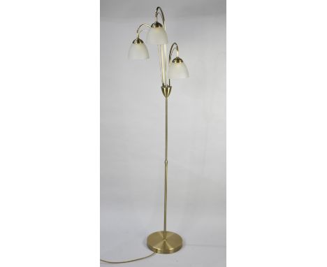 A Modern Three Branch Standard Lamp with Opaque Glass Shade