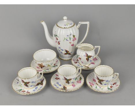 A Part Royal Chelsea Floral Decorated Coffee Set to Comprise Coffee Pot, Five Saucers, Three Cups, Milk Jug and Sugar Bowl
