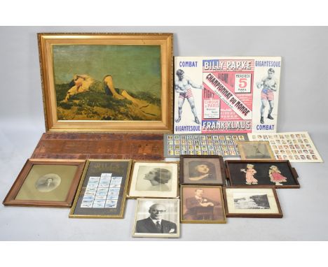 A Collection of Various Framed Prints, Cigarette Cards, French Boxing Poster, Large Print Etc