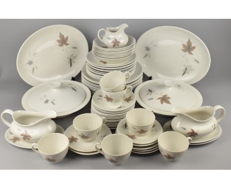 A Large Royal Doulton Tumbling Leaves Service to Comprise Seven Cups, Nine Saucers, Fourteen Side Plates, Milk Jug, Two Turee