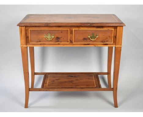 A Small Yew Wood Two Drawer Side Table of Rectangular Form, String Inlaid Crossbanded Top, 88cms Wide and 64cms High, Small S