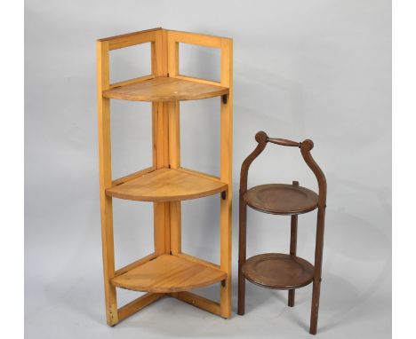 A Vintage Two Tier Cake Folding Stand, 66cm high Together with a Taller Folding Corner Three Tier Stand, 94cm high