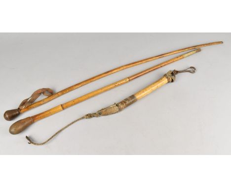 Two Vintage Riding Whips Together with a Beagling Whip (Some Condition Issues)