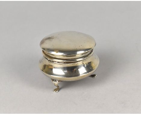 A Small Silver Ring/Trinket Box with Hinged Lid Opening to Reveal Lined Interior, Raised on Three Short Cabriole Paw Feet, Bi