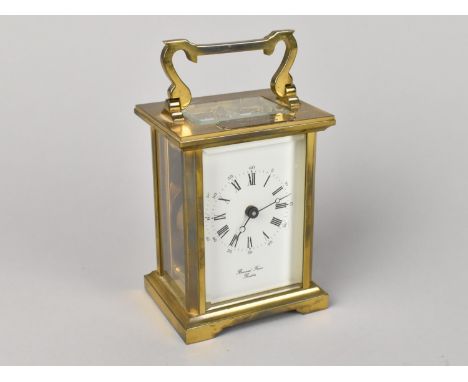 A Nice Quality Late 20th Century Brass Cased Carriage Clock, Made in England, with Key and Working, 14cms High with Presentat