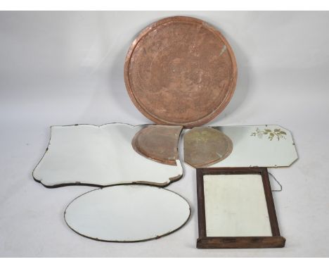A Collection of Various Vintage Mirrors and a Copper Benaries Tray Top