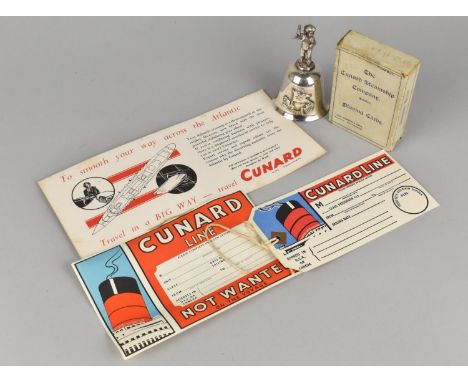 A Collection of Various Cunard Ephemera to comprise Bell, Playing Cards, Luggage Label Etc