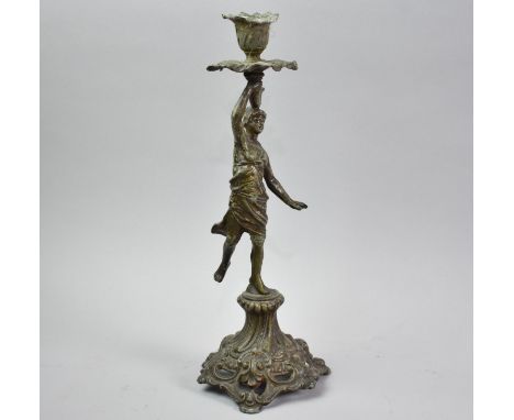 A Spelter Figural Candlestick in the French Style, 27.5cms High