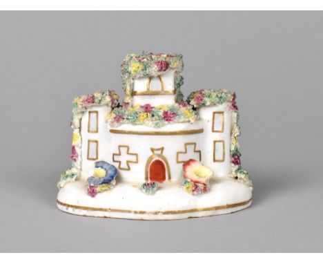 A 19th Century Staffordshire Novelty Quill Holder, Some Loss to Boccage and Petals, 9cms Wide