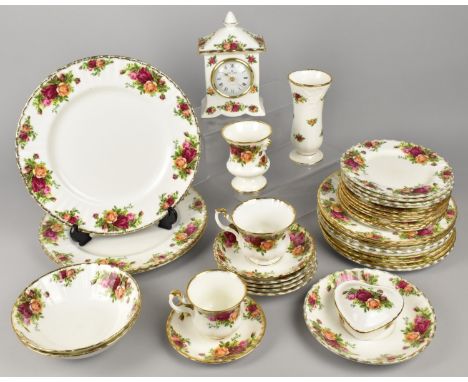 A Collection of Royal Albert Old Country Roses to Comprise Plates, Side Plates, Mantle Clock, Bowls, Cups, Saucers etc (Thirt