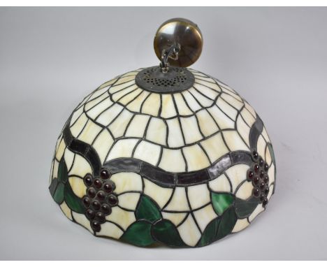 A Reproduction Tiffany Style Ceiling Light Fitting with Shade Having Vine and Grape Decoration, 40cms Diameter