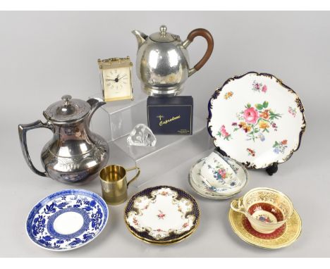 A Collection of Various Ceramics and Metalwares to Comprise Silver Plated Teapot, Pewter Teapot, Tankard and Mantle Clock, Ay