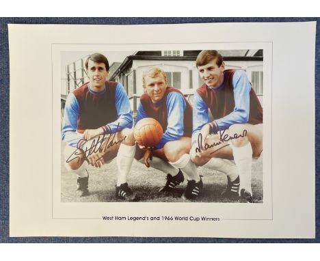 West Ham Legends and 1966 World Cup Winners Sir Geoff Hurst and Martin Peters signed 20x14 colourised print pictured with the