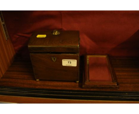 A 19th Century mahogany tea caddy AF; and a travelling mirror