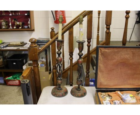 A pair of Kashmiri candlestick lamps