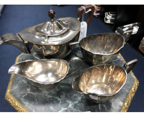 SILVER PLATED THREE PIECE TEA SERVICE, comprising tea pot, sugar and cream, along with another cream jug (4)