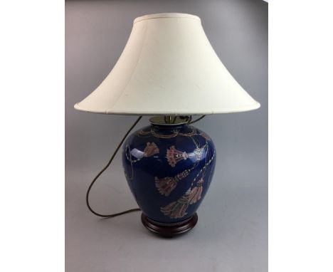 CHINESE BLUE AND WHITE TABLE LAMP, along with another ceramic table lamp