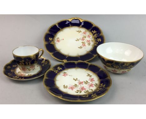 AHRENFELDT LIMOGES FLORAL AND GILT DECORATED PART TEA SERVICE, comprising ten saucers, eleven side plates, eight cups, sugar 