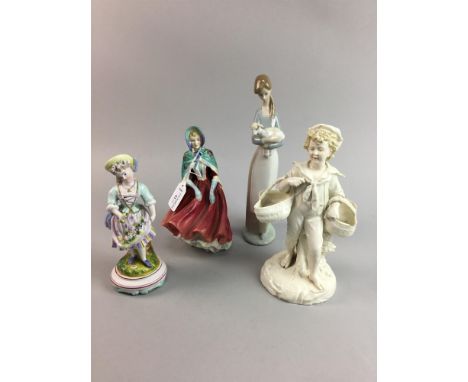PARAGON FIGURE OF 'WUTHERING HEIGHTS', 20cm high, along with a Lladro figure of a lady and two other figures (4)