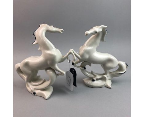 PAIR OF ITALIAN CERAMIC HORSES, 23cm high