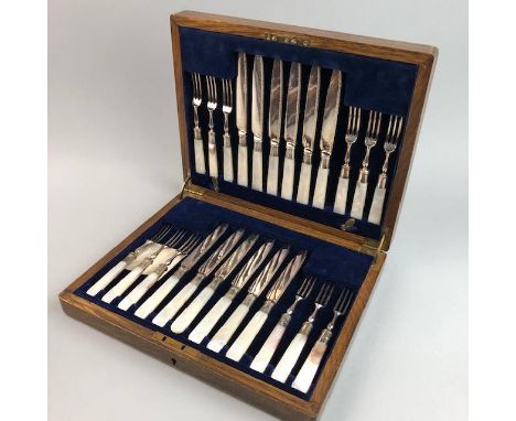 TWO CANTEENS OF PLATED CUTLERY, iclusing one set with mother of pearl handles