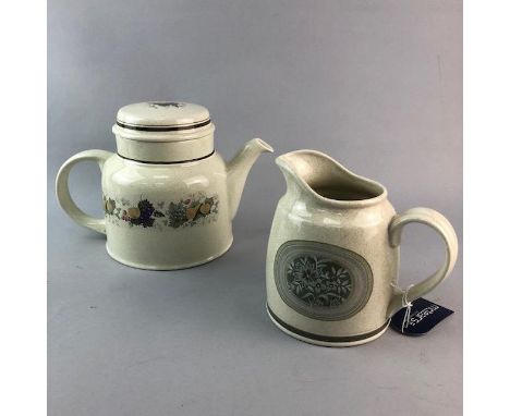 MINTON PART TEA SERVICE, comprising six trios, sugar and cream, along with a Royal Doulton Lambethware 'Harvest Garland' patt