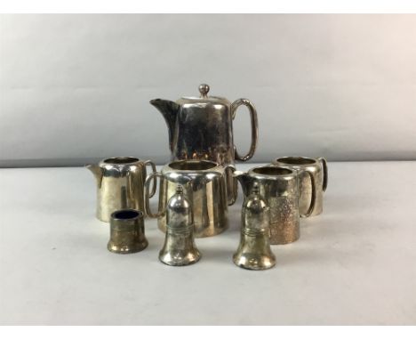 GROUP OF PLATED ITEMS, including a Hotel pattern tea service, sugar and cream and a group of boxed cutlery