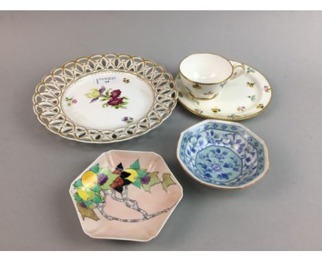 ELIZABETH MARY WATT, HAND PAINTED HEXAGONAL CERAMIC DISH, along with a collection of ceramics including cake plate, dish, cup