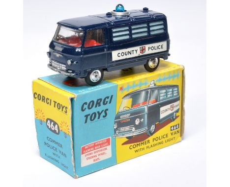 Corgi No. 464 Commer Police Van with Flashing Light. Dark Blue, with red interior. Chrome hubs. Displays very good to excelle