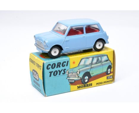 Corgi No.  226 Morris Mini-Minor. Blue with red interior, plus smooth hubs. Displays generally excellent, with little sign of
