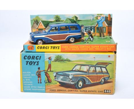 Corgi no. 440 Ford Consul Cortina Estate Car with Golfer, Caddie and Golf-bag. Displays excellent with little sign of wear. I