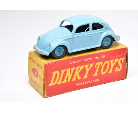Dinky no. 181 Volkswagen. Light Blue with mid-blue plastic hubs. Displays very good with some minor marks of wear throughout.