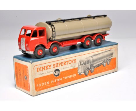 Dinky No. 504 Foden 14-Ton Tanker (first type). Red / grey with silver trim. Displays mostly very good, with the odd minor ma